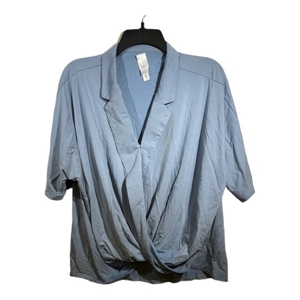 Wynne Layers Womens Cross Front Blouse Elastic Waist Light Blue Size XL